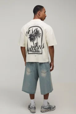 boohooMAN T-shirt Écru Oversize Boxy À Imprimé Casa Palms<Homme T-Shirts Impriméstendances|T-Shirts