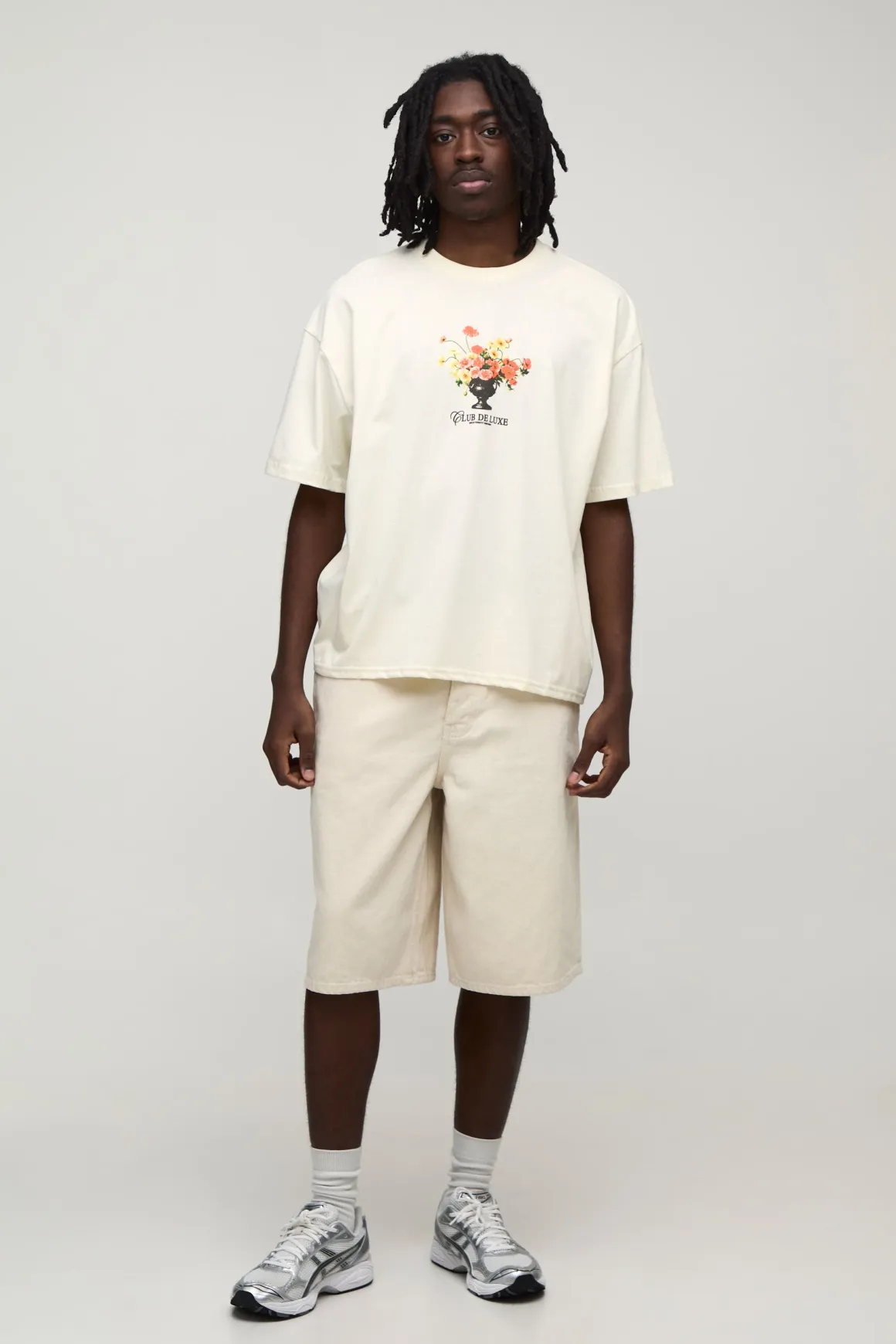 T-shirt Écru Oversize Boxy À Micro-imprimé Floral