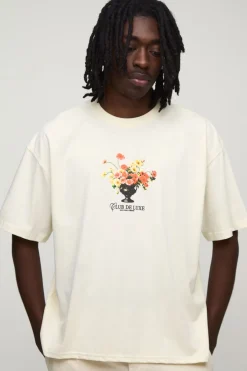 T-shirt Écru Oversize Boxy À Micro-imprimé Floral