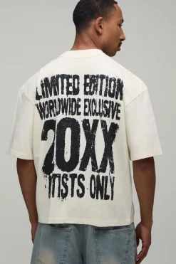 boohooMAN T-shirt Écru Oversize Boxy À Slogan Artists Only<Homme T-Shirts Impriméstendances|T-Shirts