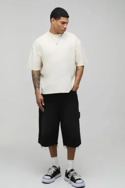 T-shirt Écru Oversize Coupe Boxy Coutures Apparentes Imprimé Graffiti Cœur