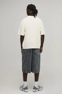 T-shirt Écru Oversize Coupe Boxy Imprimé Miami Ourlet Brut