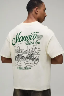 T-shirt Écru Oversize Coupe Boxy Imprimé Monaco Hotel