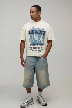 boohooMAN T-shirt Écru Oversize Coupe Boxy Imprimé Arizona Ourlet Brut<Homme T-Shirts Impriméstendances|T-Shirts