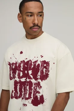 boohooMAN T-shirt Écru Oversize Coupe Boxy Imprimé Graffiti Worldwide<Homme T-Shirts Impriméstendances|T-Shirts
