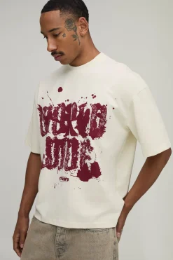 boohooMAN T-shirt Écru Oversize Coupe Boxy Imprimé Graffiti Worldwide<Homme T-Shirts Impriméstendances|T-Shirts
