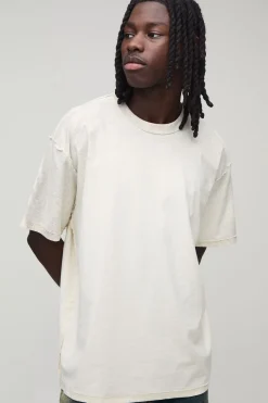 T-shirt Écru Oversize À Coutures Apparentes Imprimé Effet Spray Délavé