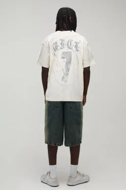 T-shirt Écru Oversize À Coutures Apparentes Imprimé Effet Spray Délavé