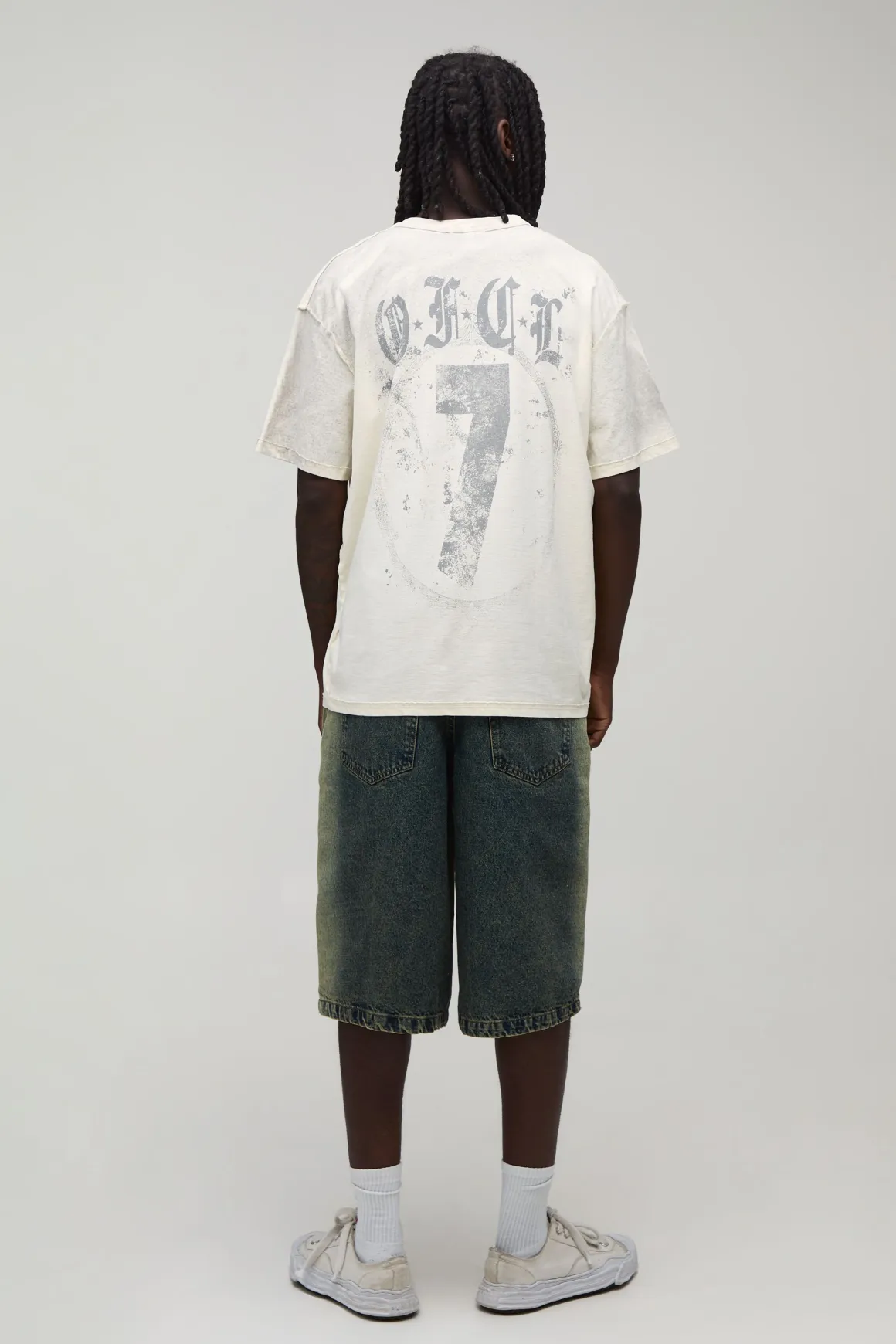 T-shirt Écru Oversize À Coutures Apparentes Imprimé Effet Spray Délavé