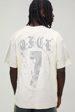 T-shirt Écru Oversize À Coutures Apparentes Imprimé Effet Spray Délavé