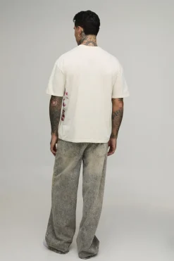 boohooMAN T-shirt Écru Oversize Grande Taille À Imprimé Floral Flou<Homme Tout Afficher|Tenues De Soirée Tall