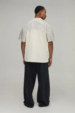 T-shirt Écru Oversize Imprimé Doodle Effet Spray Délavé