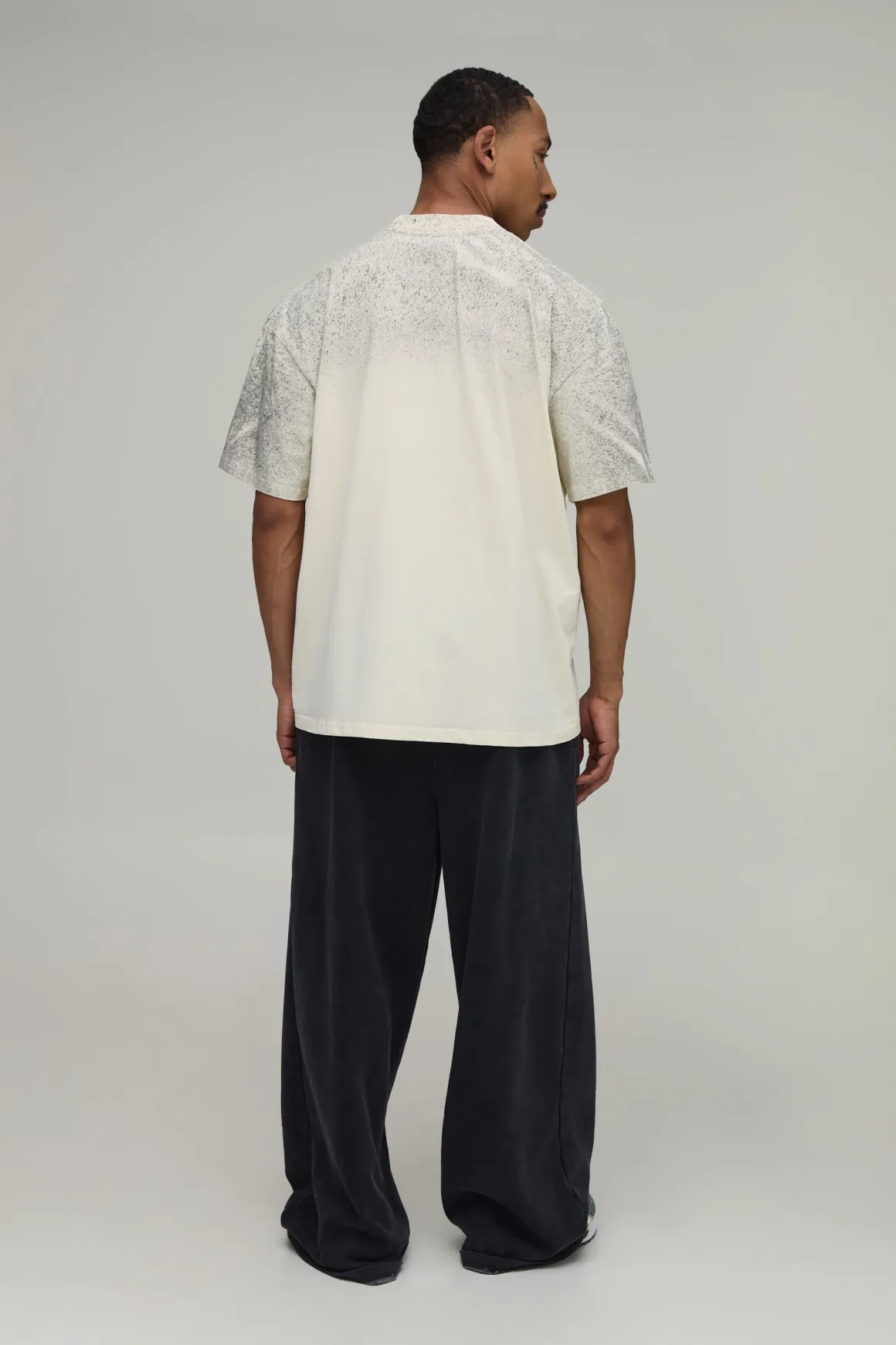 T-shirt Écru Oversize Imprimé Doodle Effet Spray Délavé