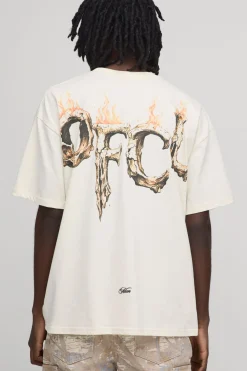 T-shirt Écru Oversize À Imprimé Flammes De Corne Grande Échelle