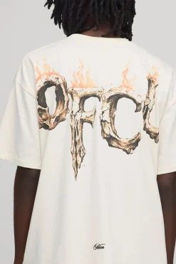 T-shirt Écru Oversize À Imprimé Flammes De Corne Grande Échelle