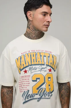 boohooMAN T-shirt Écru Oversize Imprimé Graphique Manhattan Tall<Homme Tout Afficher|Tout Afficher
