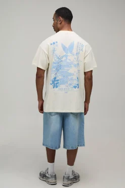 T-shirt Écru Oversize À Imprimé Oiseau Pochoir