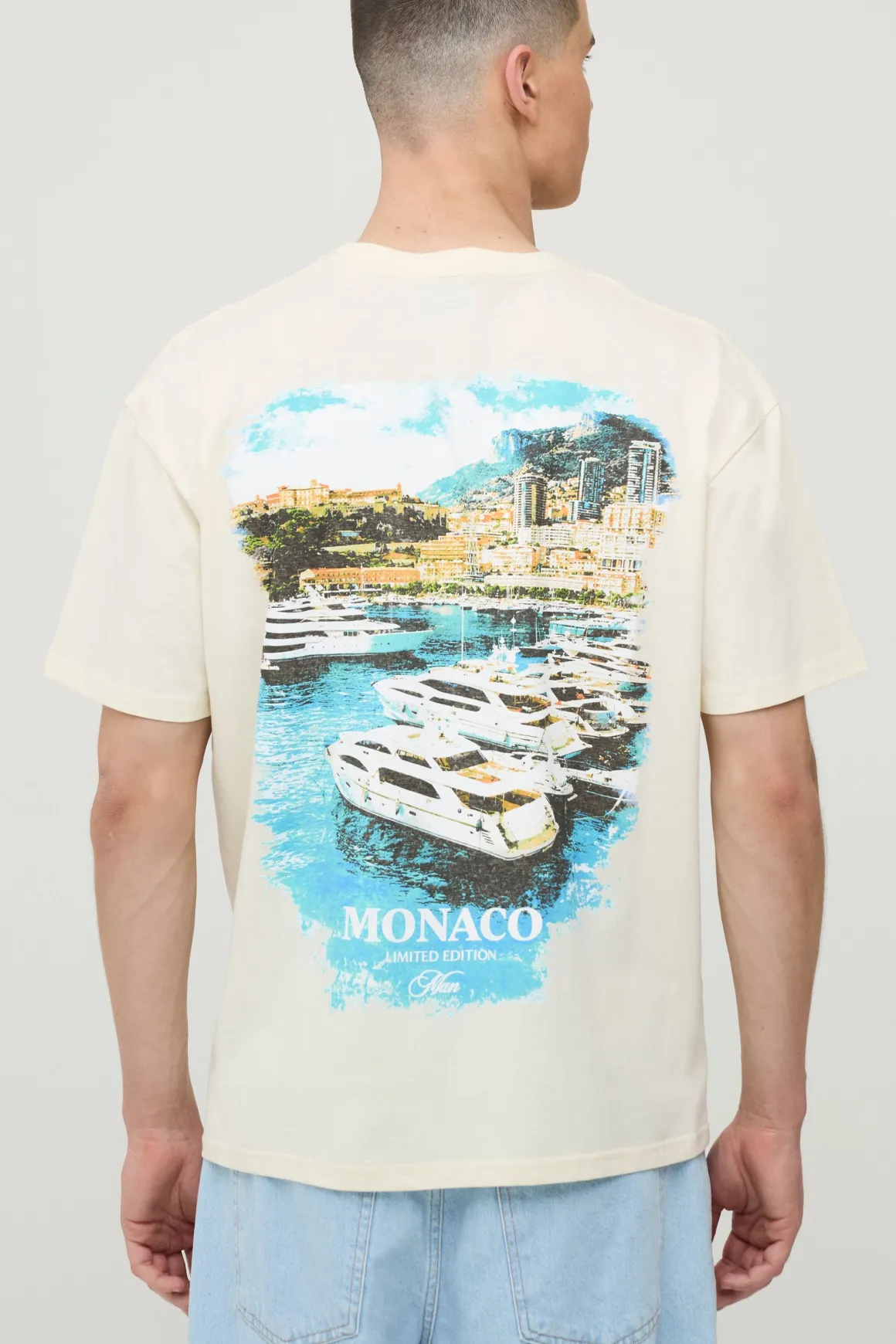 T-shirt Écru Oversize À Imprimé Paysage De Monaco