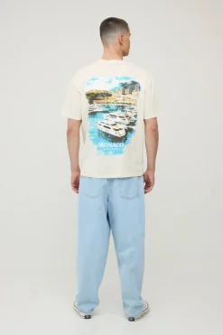 T-shirt Écru Oversize À Imprimé Paysage De Monaco