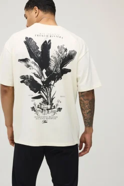 T-shirt Écru Oversize À Imprimé Palmiers