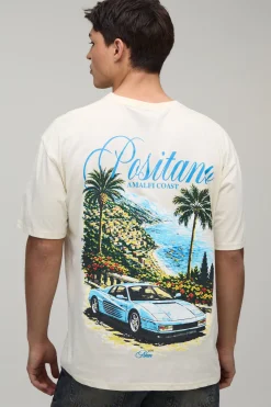 boohooMAN T-shirt Écru Oversize Imprimé Voiture Positano<Homme T-Shirts Impriméstendances|T-Shirts