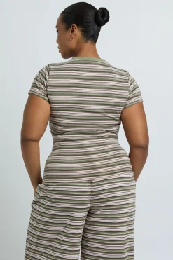 boohoo T-shirt Côtelé Ajusté À Rayures Grande Taille<Femme Tops