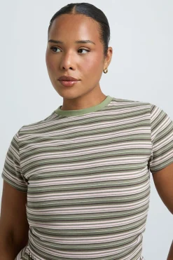 boohoo T-shirt Côtelé Ajusté À Rayures Grande Taille<Femme Tops