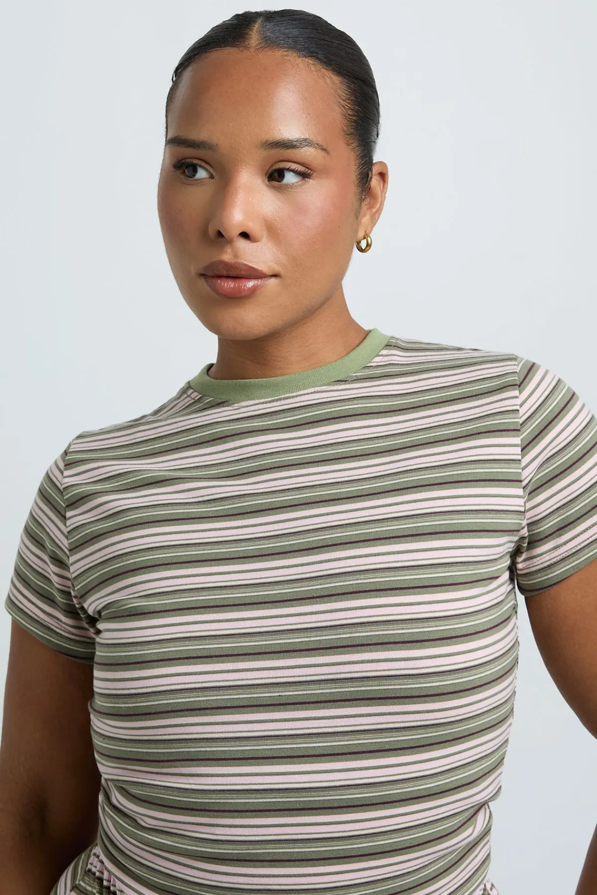 boohoo T-shirt Côtelé Ajusté À Rayures Grande Taille<Femme Tops