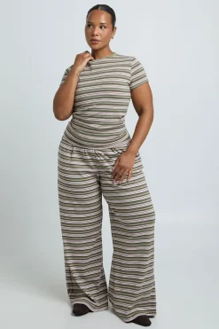 boohoo T-shirt Côtelé Ajusté À Rayures Grande Taille<Femme Tops