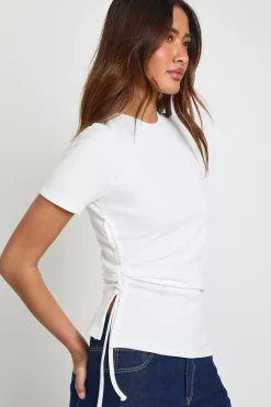 T-shirt Côtelé Avec Fronces Latérales