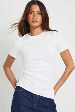 T-shirt Côtelé Avec Fronces Latérales