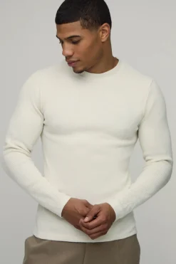 boohooMAN T-shirt Côtelé À Manches Longues Coupe Ajustée Toucher Doux<Homme T-Shirts|Maille