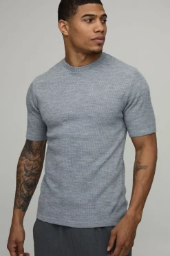 T-Shirt Côtelé Tricoté Doux Coupe Moulante