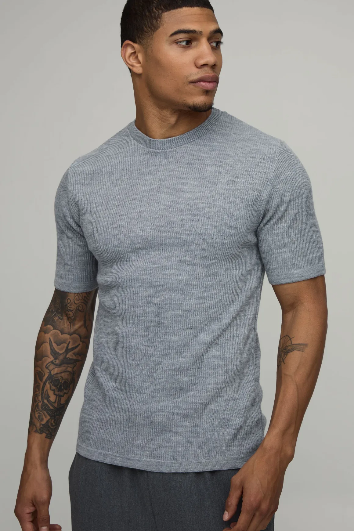 T-Shirt Côtelé Tricoté Doux Coupe Moulante