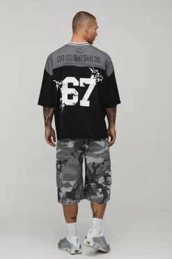 boohooMAN T-shirt De Baseball Oversize Grunge Varsity En Mesh Col V<Homme T-Shirts