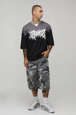 boohooMAN T-shirt De Baseball Oversize Grunge Varsity En Mesh Col V<Homme T-Shirts