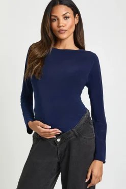 T-Shirt de Maternité à Manches Longues Double Épaisseur en Jersey Extensible