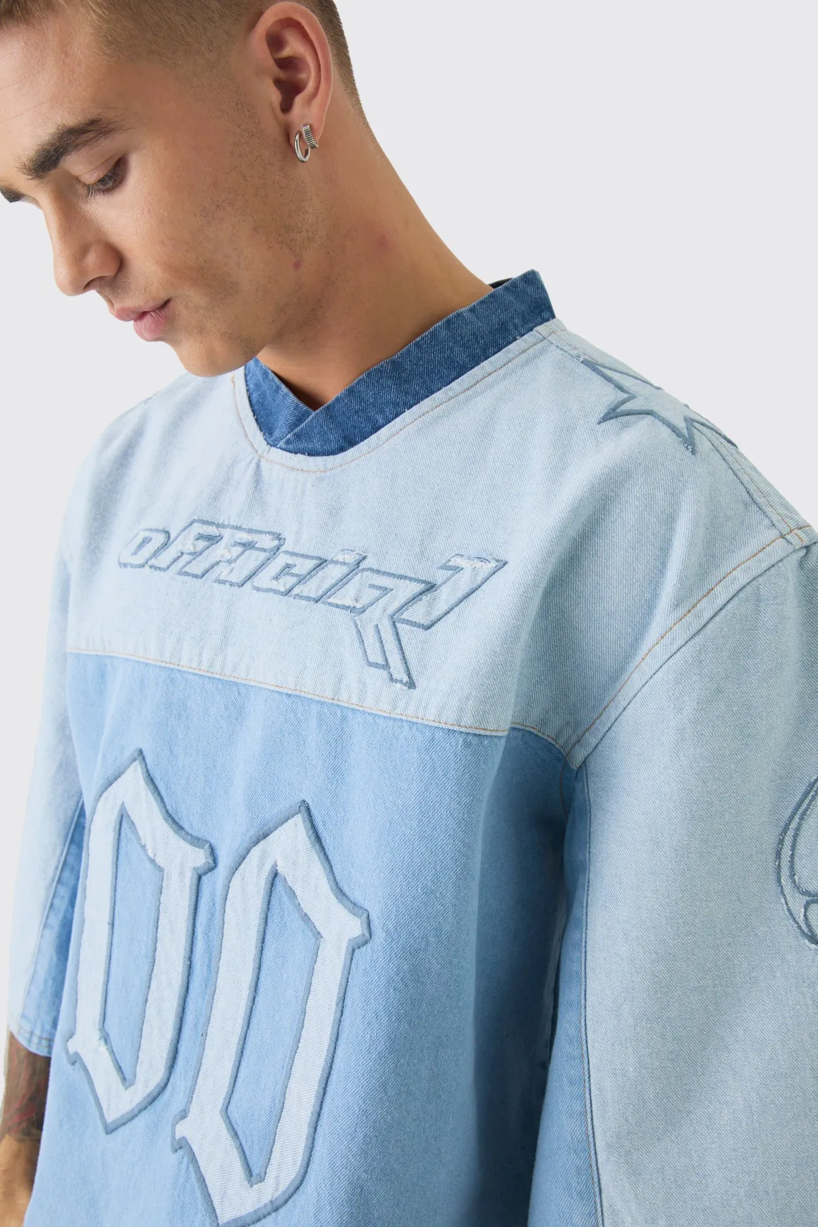 T-Shirt Denim Oversize à Broderie Football