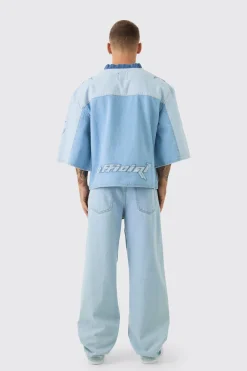 T-Shirt Denim Oversize à Broderie Football