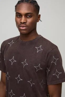 boohooMAN T-shirt Diamante Boxy Lavé Partout<Homme T-Shirts Impriméstendances|T-Shirts