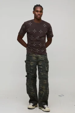 boohooMAN T-shirt Diamante Boxy Lavé Partout<Homme T-Shirts Impriméstendances|T-Shirts