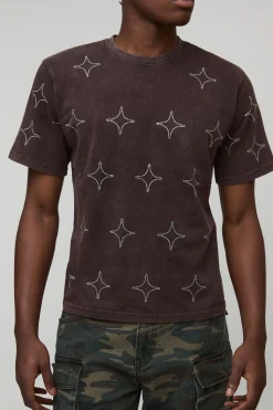 boohooMAN T-shirt Diamante Boxy Lavé Partout<Homme T-Shirts Impriméstendances|T-Shirts