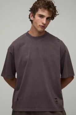T-shirt Délavé Chocolat Oversize Ample À Imprimé Dragon Effet Usé