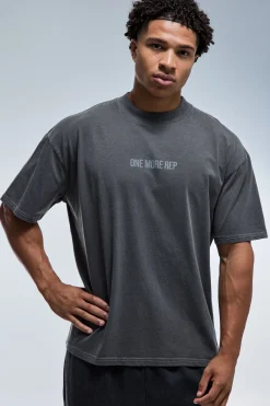 boohooMAN T-shirt Délavé À Col Étendu Et Silhouette Oversize One More Rep<Femme Tout Afficher Activewear|Athleisure