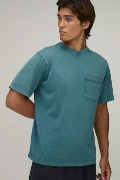T-shirt Délavé Essentiel Coupe Régulière Avec Poche Poitrine