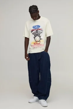 T-shirt Délavé À Imprimé Moteur De Voiture Coupe Regular Grande Taille