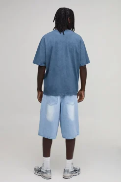 T-shirt Délavé Neige Oversize À Imprimé Édition Limitée Bleu