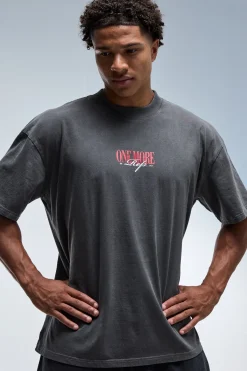 T-shirt Délavé Oversize À Col Étendu Avec Inscription One More Rep