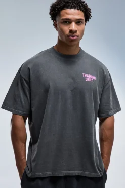 T-shirt Délavé Oversize Col Étendu Training Dept