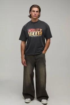 boohooMAN T-shirt Délavé Oversize Coupe Boxy Plaque D'immatriculation Texas<Homme T-Shirts Impriméstendances|T-Shirts
